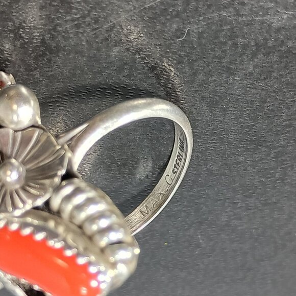 Native America Navajo Sterling Silver Coral & Turquoise Ring Max Calladitto 8.50 - Picture 7 of 8
